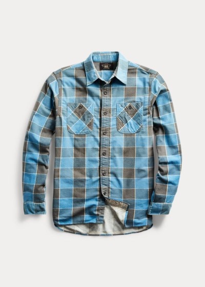 Men's Ralph Lauren Plaid-Print Brushed Work Shirt | 235176CIG